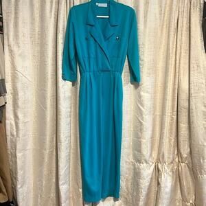 Vintage Doncaster Sport Teal Jumpsuit 80's Office Dress Up Women's Size 4 Fun! !